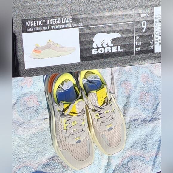 Sorel Kinetic RNGED Lace Knit Yellow Low Top Sneakers Women’s Size 9 - Picture 5 of 9